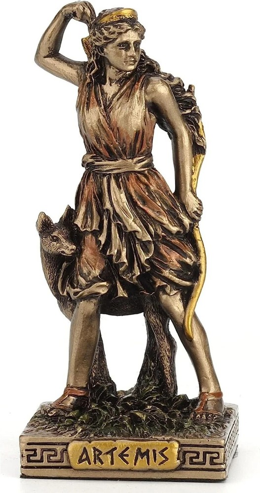Bronze Finish Artemis with Deer Goddess Mini Statue- 3.5