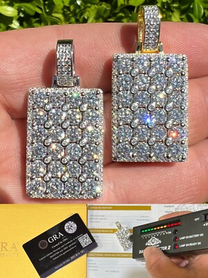 Real Iced MOISSANITE 925 Silver/14k Gold Plated Dog Tag Pendant Passes Tester