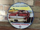 VINTAGE STANDARD RED CROWN PORCELAIN GAS STATION PUMP METAL SIGN