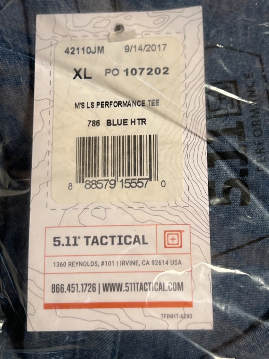 NEW 5.11 Tactical XLarge MS Long Sleeve Performance Tee, Style