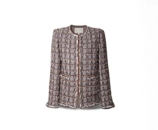 Handmade Tweed Boucle Multi Grey Jacket With Multi White Trim Size M