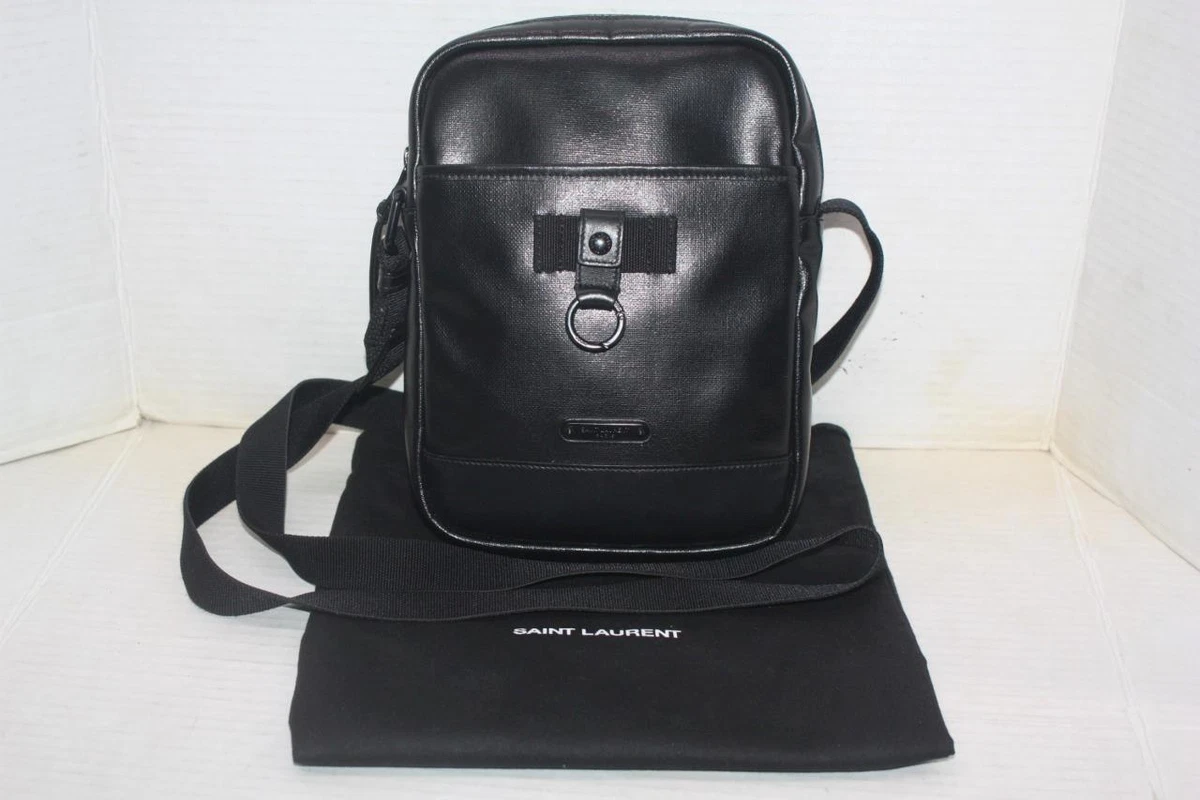 SAINT LAURENT Coated Canvas Rivington Race Pouch Black Crossbody Messenger  Bag