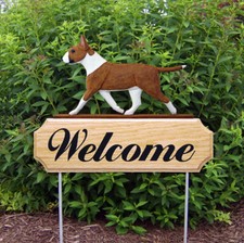 Bull Terrier Wood Welcome Outdoor Sign Red/White