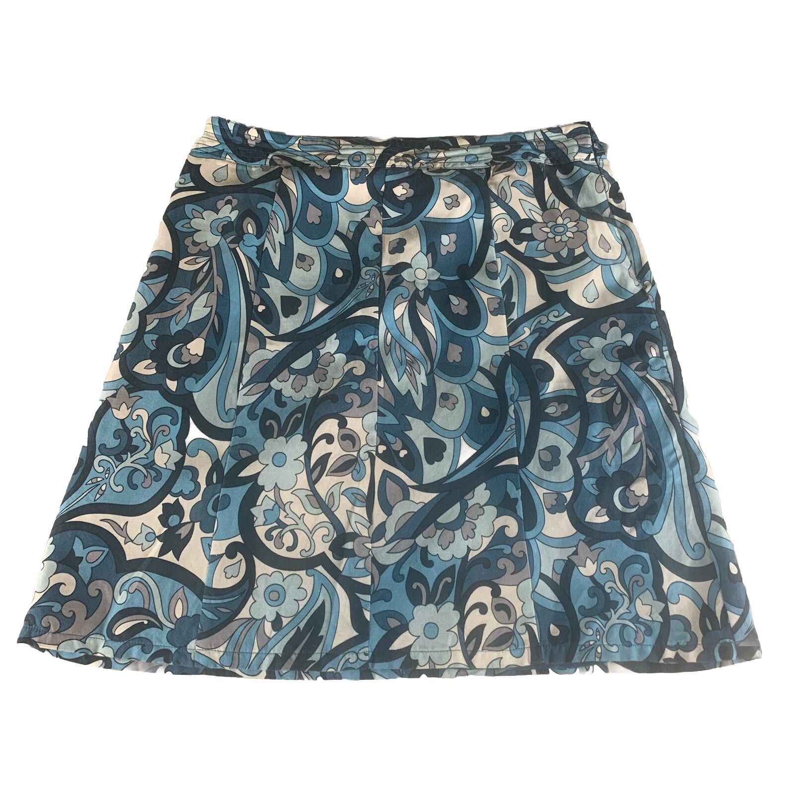 Ann Taylor Paisley ALine Skirt Womens Size 6P Blue Cotton Silk Blend Retro Y2K