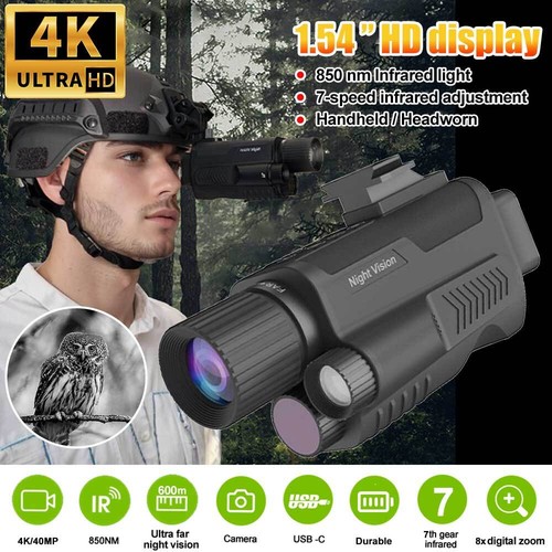 8X Zoom Night Vision Monocular 4K Day and Night Telescope 600M Hunting IR Camera - Picture 4 of 17