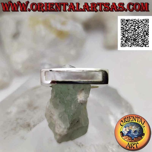 Bague En Argent Massif Avec Nacre Verte - Rectangle, Taille 54, Occasion