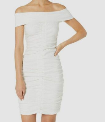 Nicole Miller Solid Cotton Metal Off The Shoulder Ruched Dress White / 0