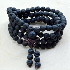 6mm Black Lava Stone 108 Prayer Beads Tibet Buddhist Mala Necklace