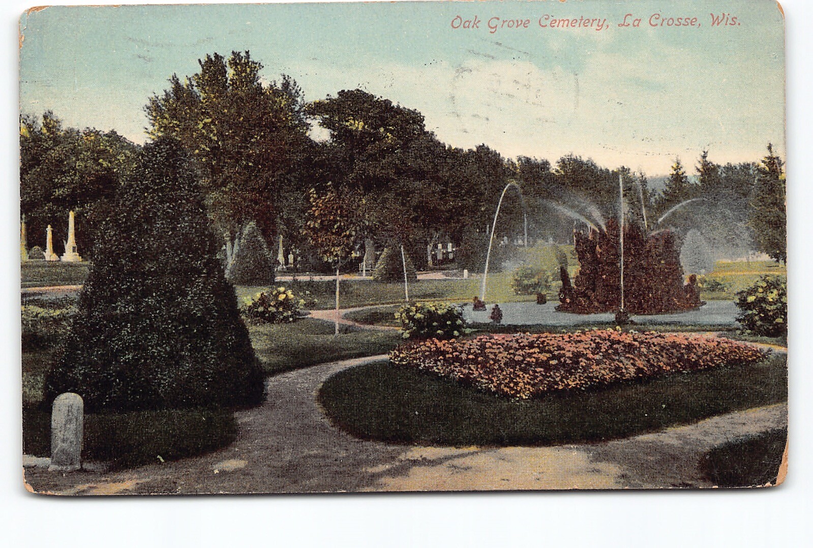 Oak Grove Cemetery La Crosse Wisconsin WI DB Postcard Vtg Posted 1910