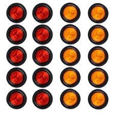 20pcs 2.5 Inch Round Amber Red 4-LED Trailer Truck Side Marker Clearance Lights