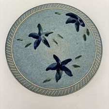 R Lafontaine Signed Studio Art Pottery 10” Blue Floral Platter Chop Plate