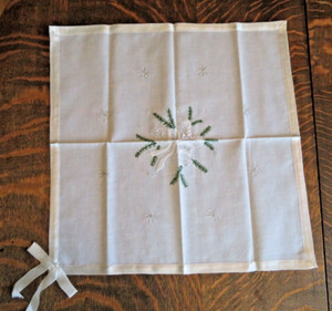 Christmas Holiday Bells, Snowflake, Pine linen needlepoint bow ribbon