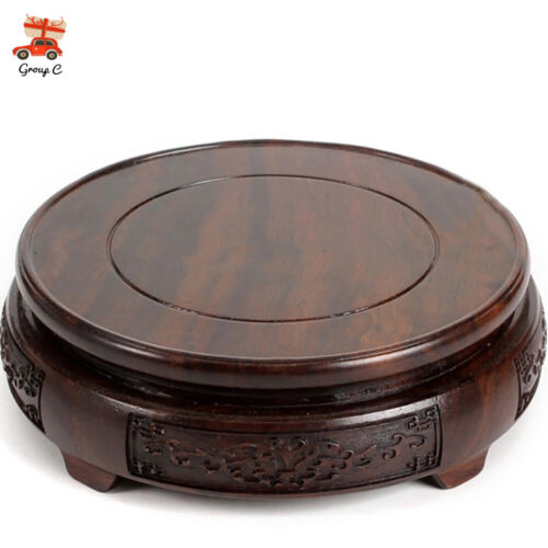 Chinese Wooden Display Stand Hand Carved Round Pedestal Bonsai Teapot Vase Base