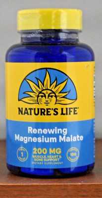 Nature's Life Renewing Magnesium Malate 200 MG 100 Tablets Muscle, Heart, Bones