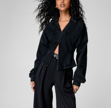 Nasty Gal Collared Denim Corset Shirt Washed Black U.S. Size 4 NWT