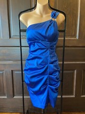 Blondie Nites Stacy Sklar Size 5 One Shoulder Satin Party Dress Royal Blue