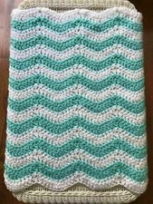 Crochet Handmade Baby Blanket Afghan Stroller Car Seat Chevron Bulky Aqua 30x30