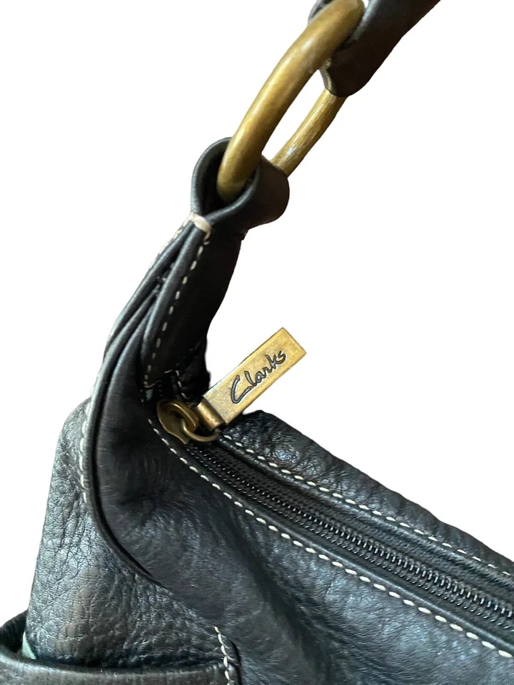 Vtg Y2k Clarks Leather Hobo Purse Pebbled Handbag Black Sling Woven Braided Bag - Image 4 of 4