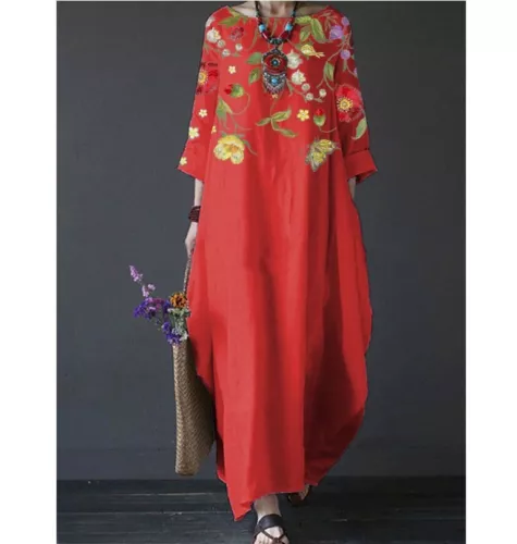 Übergröße Damen Sommerkleid Kleid Damen locker Sommer Blumen Boho Kaftan Maxikleid - Bild 8 von 20