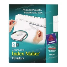 Avery 5 Tab Dividers, Index Maker Customizable White Tabs, 5 Sets (11436)