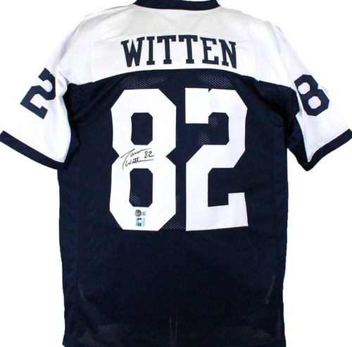 Maillot dédicacé bleu et blanc style professionnel Jason Witten-Beckett avec hologramme