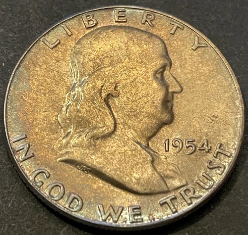 1954 P Franklin Half Dollar Coin - MS BU - Toned With Nice Detail
