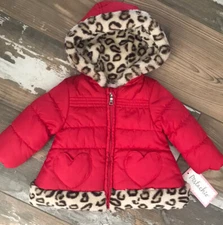New - Pistachio Ski Winter Jacket, Red leopard Heart pockets Snow Girl~ 6 M