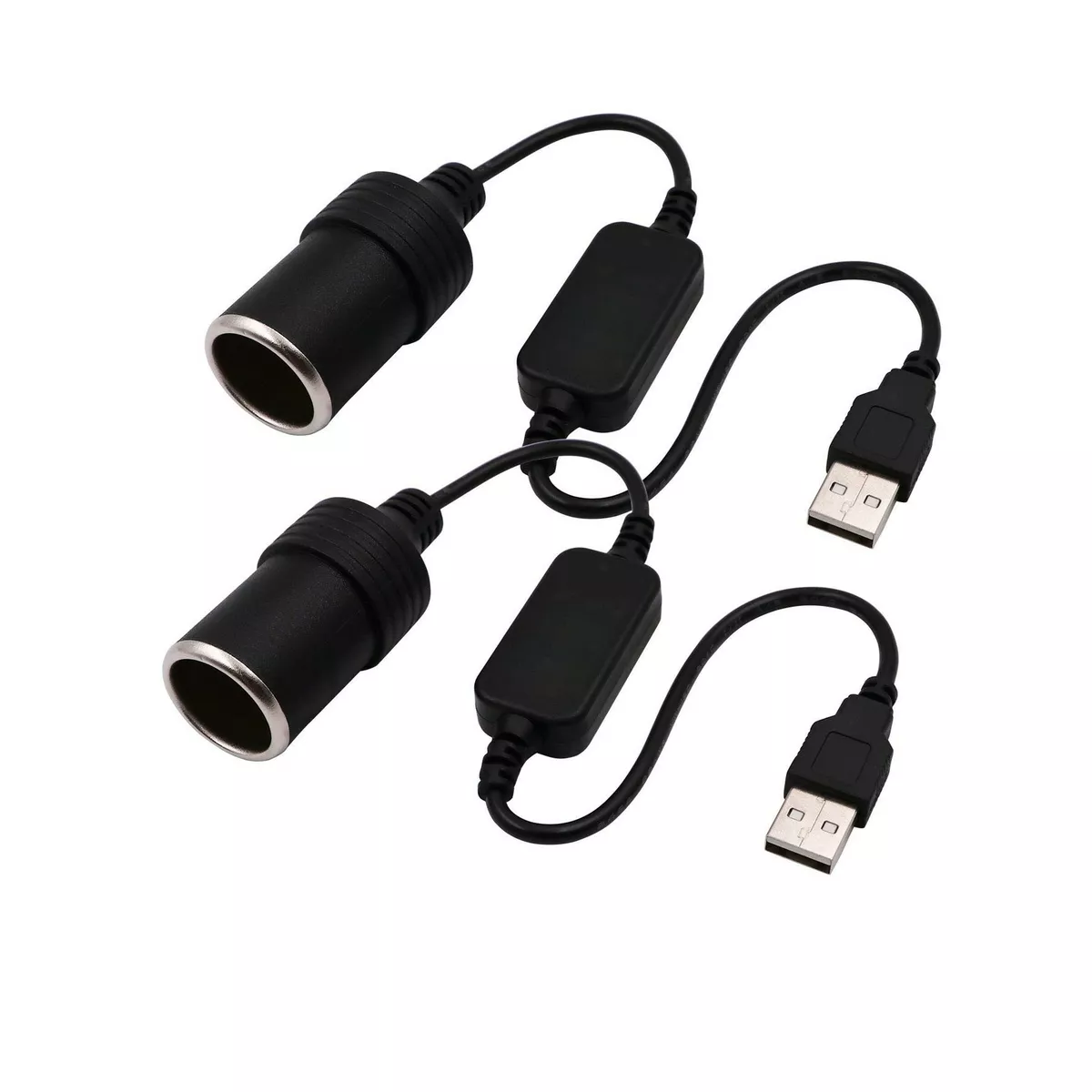 USB A Male to 12V Car Cigarette Lighter Socket Female Converter Cable  2-Pack