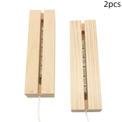 2 x Rectangle LED Light Display Base Wooden Stand Wood Night Lights ...