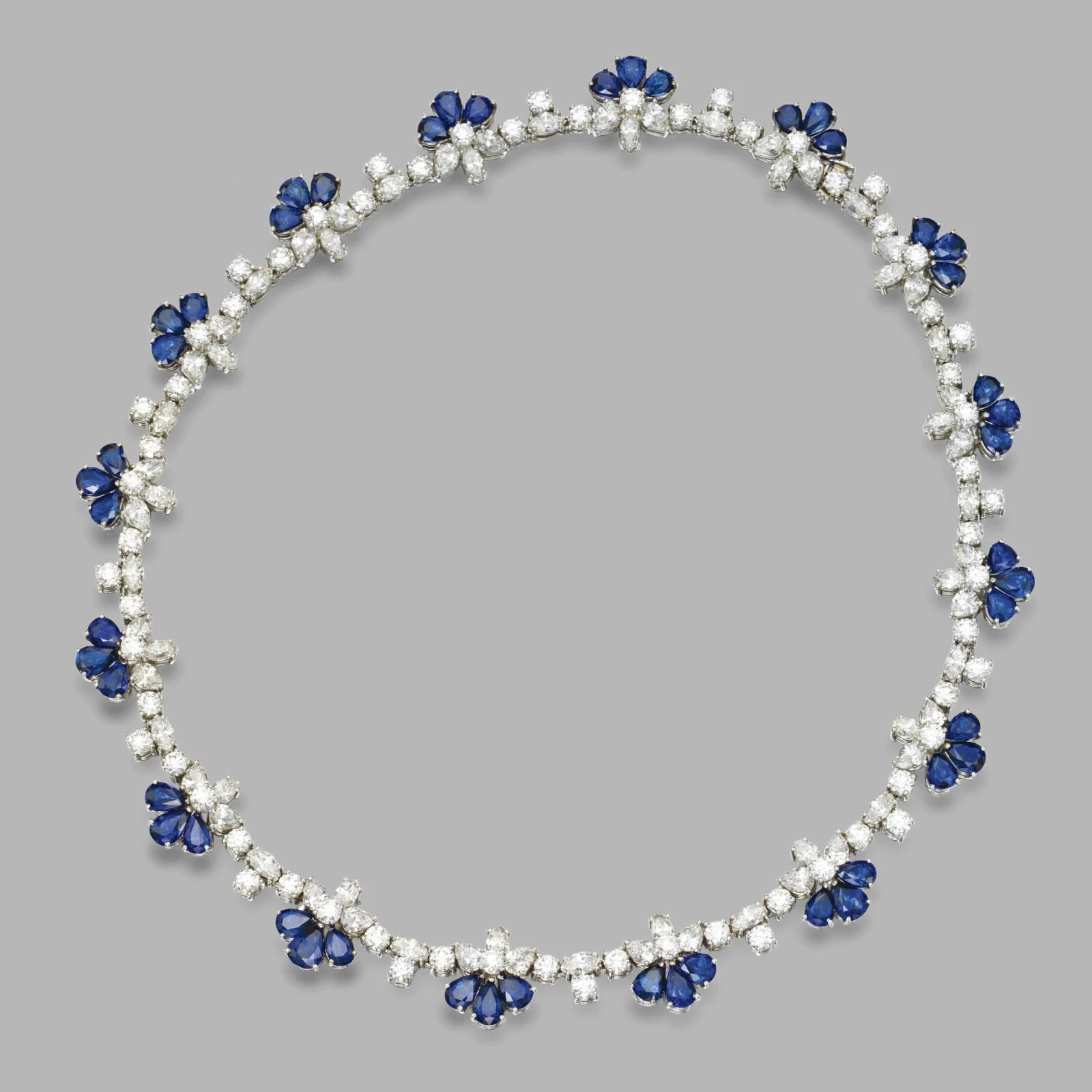 25ct Pear Blue Sapphire & CZ Tennis Necklace 14k White Gold Plated SLVR