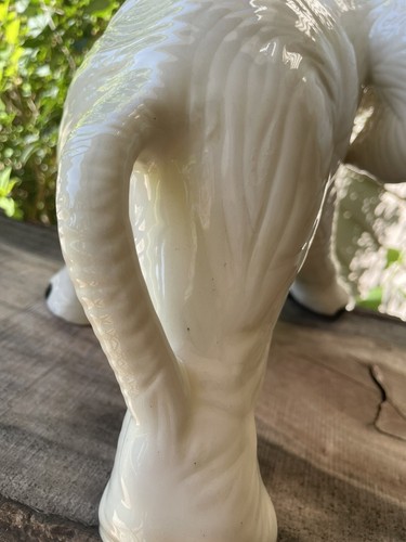 VTG 3-D Ceramic elephant statue raised trunk/plastic Tusk white/pink 14”x16”x11” - Picture 10 of 16