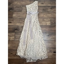 Tadashi Shoji One Shoulder Gown Lace champagne Long Dress Women  s Size 2 READ
