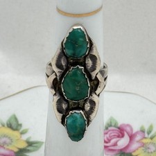 Vintage Sterling Silver Native American Green Turquoise Ring Size 4.5