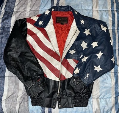 Vintage Leather World USA Flag Jacket | eBay