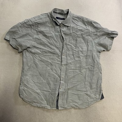 Tommy Bahama Linen Tencel Shirt Men s XL Gray Plaid Floral Short Sleeve Button