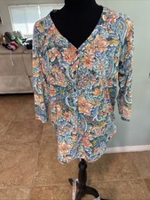 Erika Women Size Small  Blue  3/4 Sleeve embellished Cotton Tunic Top new