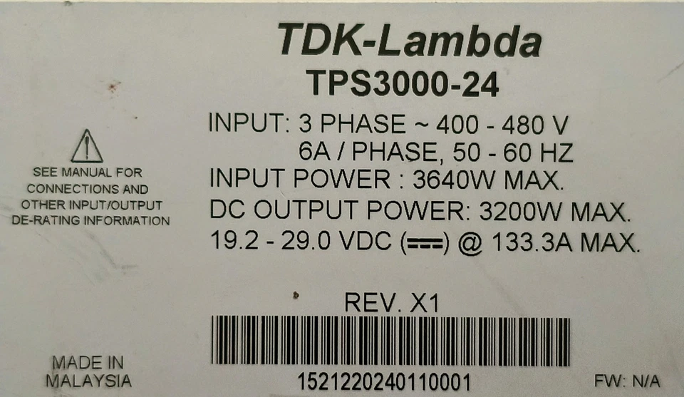 TDK-Lambda TPS3000-24 3200W 24V 134A Fuente de alimentación trifásica AC/DC - Sin accesorios Foto 3 de 4