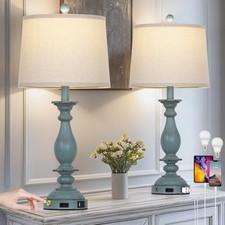 28" Tall Coastal Table Lamps for Living Room Set of 2, Farmhouse Rustic Blue