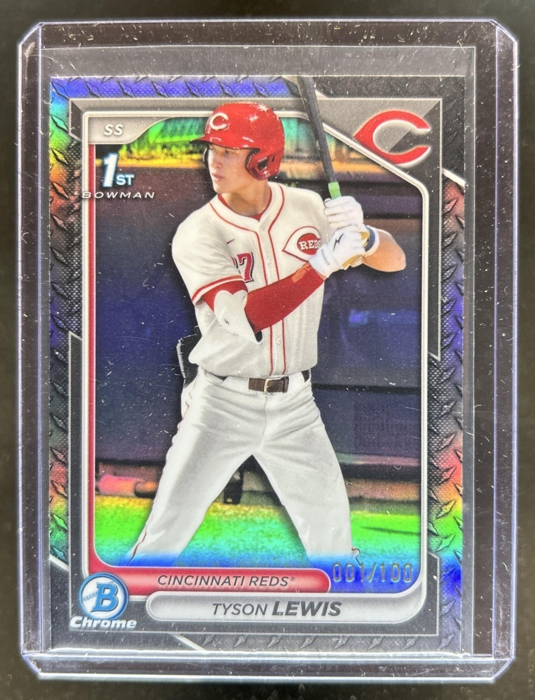 2024 Bowman Draft Tyson Lewis Chrome Steel Metal Refractor 1st #/100 Reds