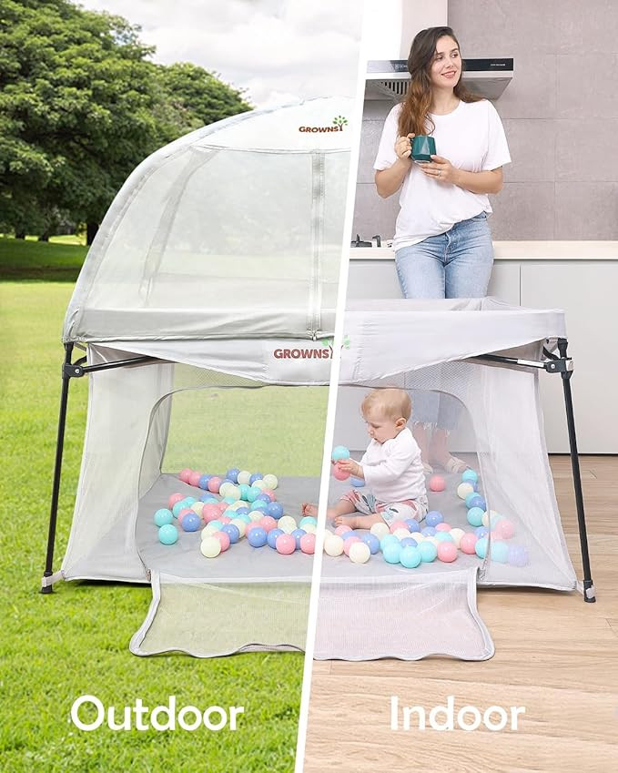 GROWNSY BABY PLAYPEN FOLDABLE OUTDOOR PLAYPEN CANOPY 48×48 INCH - GRAY