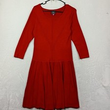 Vince Camuto Sweater Dress Women Medium Red Fit Flare Knit Pleated Mini Boho 90s