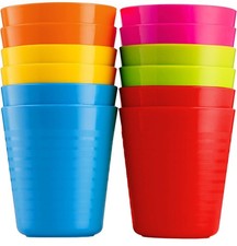 Kids Plastic Cups of 12 Toddler Cups 8 Ounce Children Drinking Tumblers Reus...
