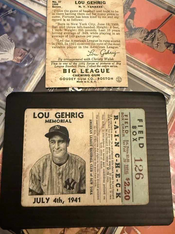 Tarjeta conmemorativa Goudey Big League Chewing Gum R320 Lou Gehrig #37 Plus 1934 Foto 3 de 4