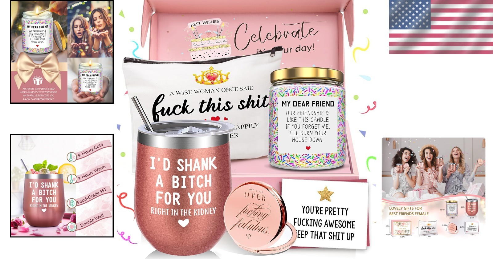 Thoughtful Birthday Gift Basket for Women: Tumbler, Candle & Pouch Included