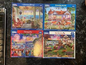 White Mountain Puzzles Lot of 4 Summer, 4th of July, Fireworks 1000 Pieces