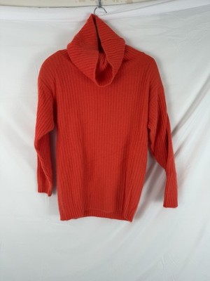 Vtg RAFAELLA Sweater Angora Lambswool Womens S Orange Cowl Neck Long Sleeve 90s