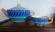 Ensemble de théière et tasse Emaux de Longwy n° 23