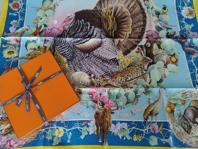 °Neu & Beleg° HERMES Seidentuch 90 Faune et Flore du Texas by Kermit Oliver
