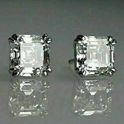 4 Karat Asscher Cut D/VVS1 Moissanit Damen Ohrstecker 14 Karat Weißgold vergoldet