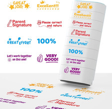 8-In-1 Teacher Stamps for Grading, Classroom Homework - Self-Inking Set, Must-